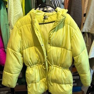 H&M Vibrant Yellow Hooded Puffer Jacket